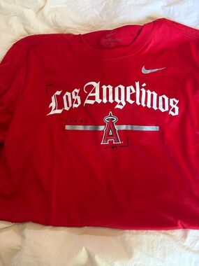 Nike Red Los Angelinos Graphic Tee with Silver Accents